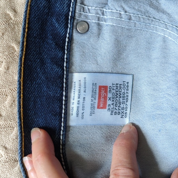 Men's Wrangler 💯 Cotton Relaxed Blue Jeans 33 X 30 Classic - Picture 5 of 10
